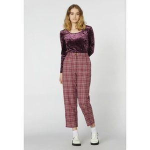 PRINCESS HIGHWAY Billy Pink Check Plaid High Waisted Tapered Ankle Pants